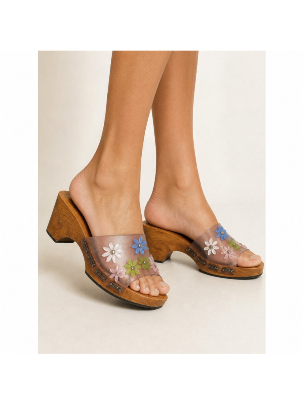 Candie’s Y2K Wooden Slide Sandals Floral Jelly Mules Clogs 90s Size 6